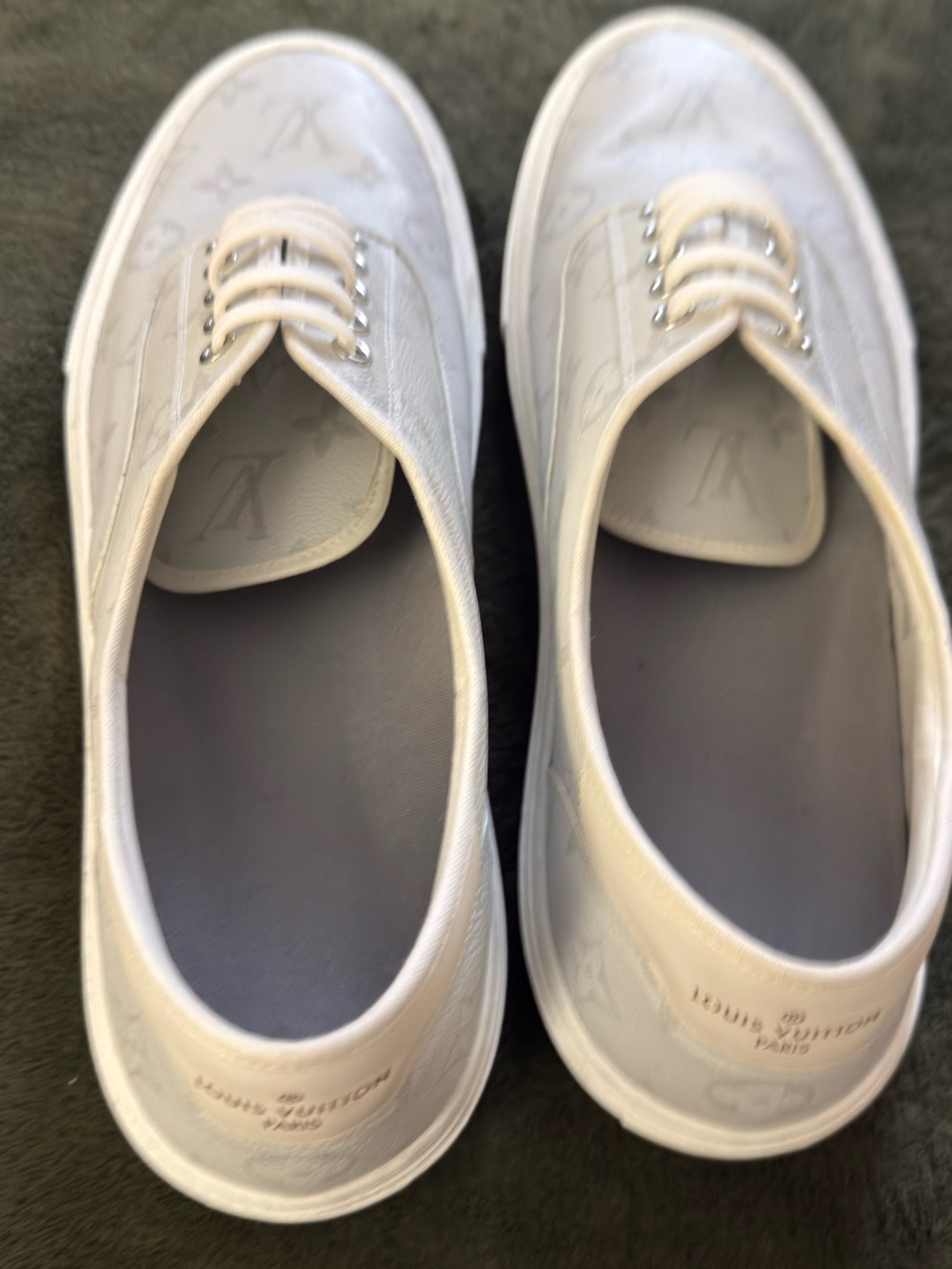 Louis Vuitton Men’s Cream Monogram Canvas Low-Top Sneakers - Picture 3 of 4
